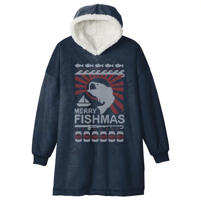 Merry Fishmas Funny Fishing Ugly Christmas Gift Hooded Wearable Blanket