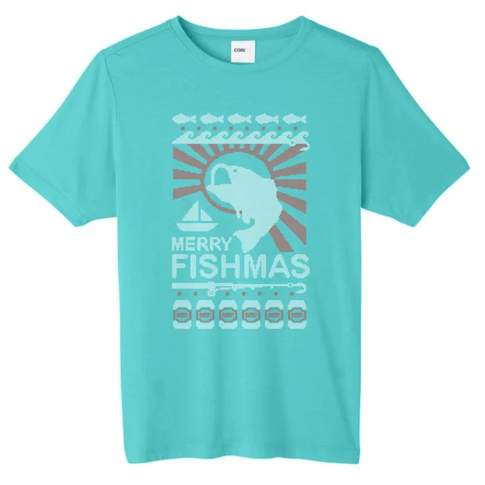 Merry Fishmas Funny Fishing Ugly Christmas Gift ChromaSoft Performance T-Shirt