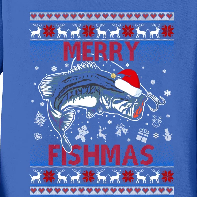 Merry Fishmas Funny Merry Fishmas Fisher Christmas Costume Gift Kids Long Sleeve Shirt