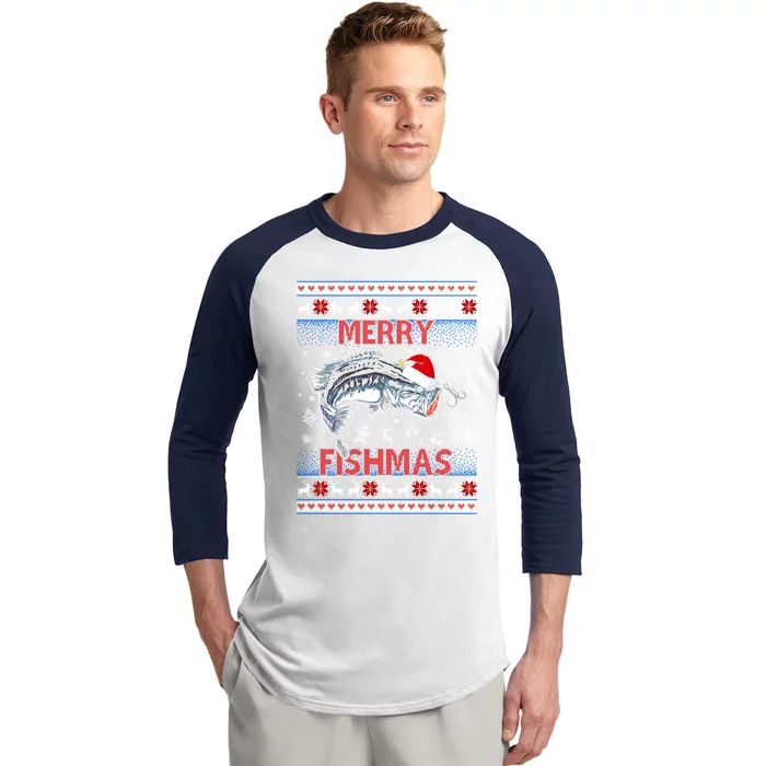 Merry Fishmas Funny Merry Fishmas Fisher Christmas Costume Gift Baseball Sleeve Shirt