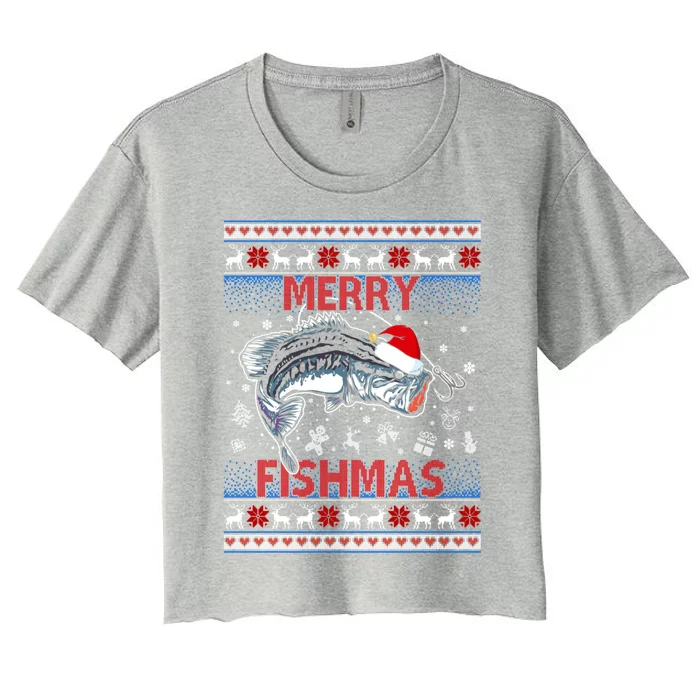 Merry Fishmas Funny Merry Fishmas Fisher Christmas Costume Gift Women's Crop Top Tee