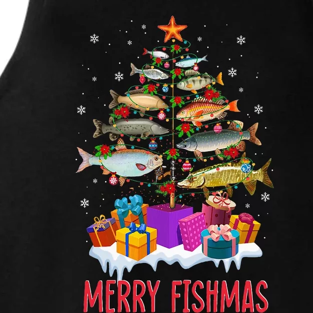 Merry Fishmas Fish Christmas Tree Funny Christmas Fishing Ladies Tri-Blend Wicking Tank