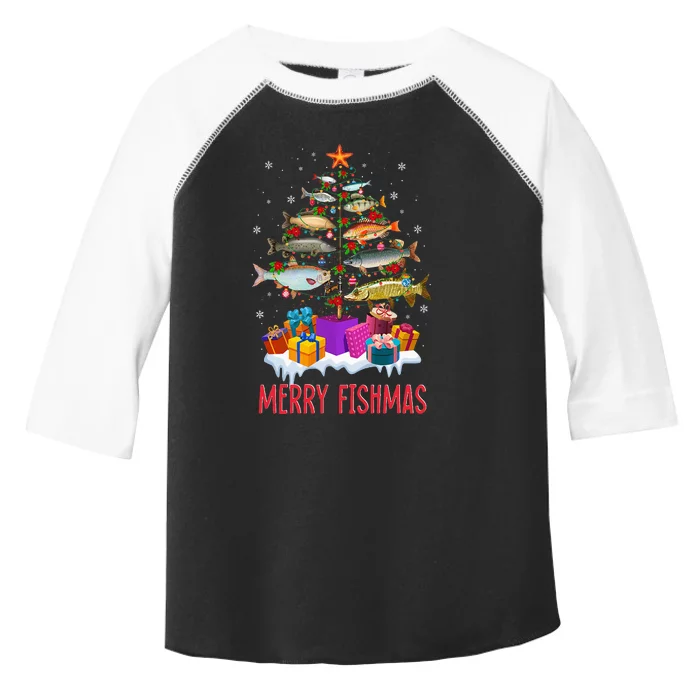 Merry Fishmas Fish Christmas Tree Funny Christmas Fishing Toddler Fine Jersey T-Shirt