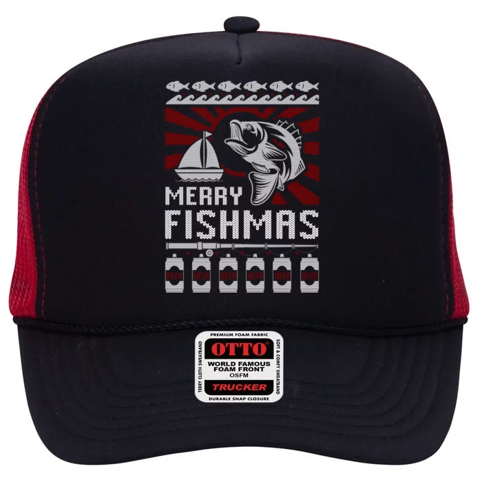 Merry Fishmas Fishing Ugly Merry Christmas Xmas Costume Gift Meaningful Gift High Crown Mesh Trucker Hat