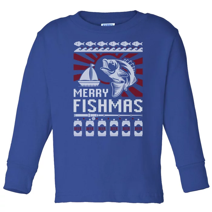 Merry Fishmas Fishing Ugly Merry Christmas Xmas Costume Gift Meaningful Gift Toddler Long Sleeve Shirt