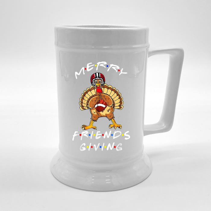 Merry Friendsgiving Football Shirt Christmas & Thanksgiving Front & Back Beer Stein