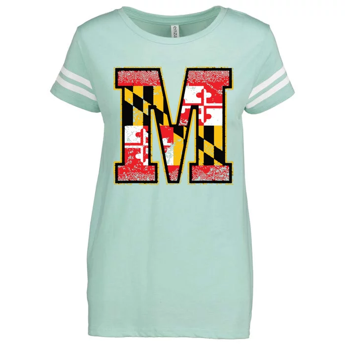 Maryland Flag For Girl Women Vintage Maryland Enza Ladies Jersey Football T-Shirt