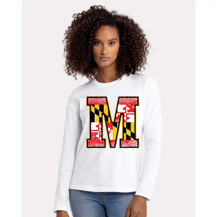 Maryland Flag For Girl Women Vintage Maryland Womens Cotton Relaxed Long Sleeve T-Shirt