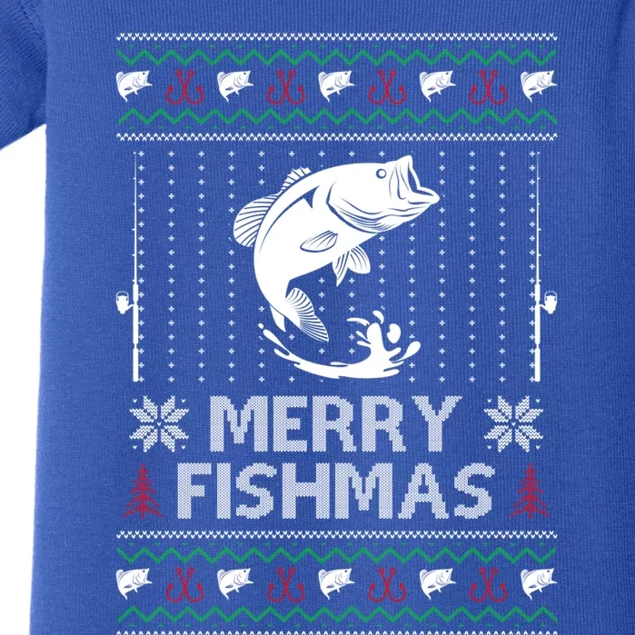 Merry Fishmas Funny Xmas Gift For Dad Fishing Ugly Christmas Cute Gift Baby Bodysuit