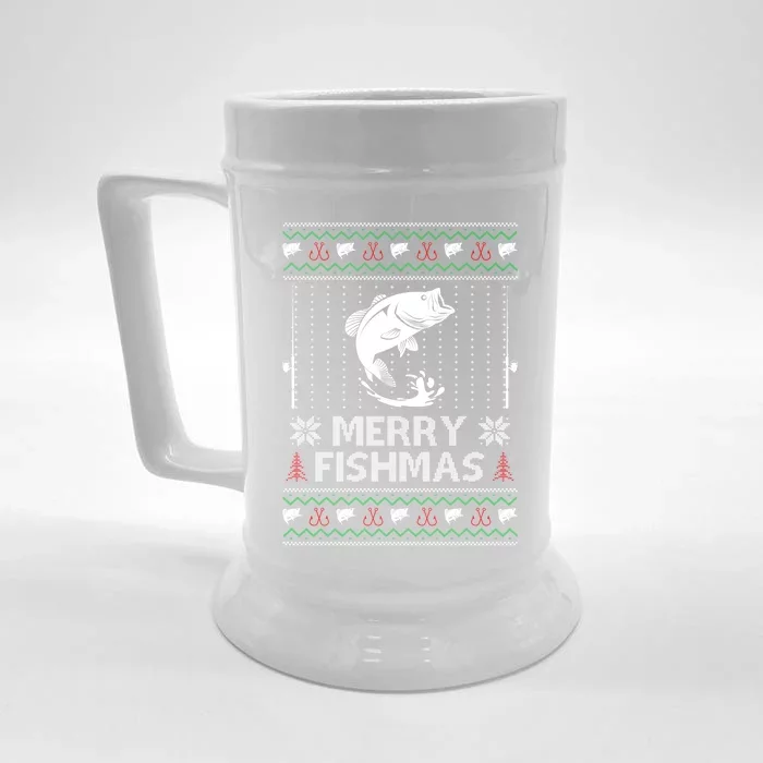 Merry Fishmas Funny Xmas Gift For Dad Fishing Ugly Christmas Cute Gift Front & Back Beer Stein