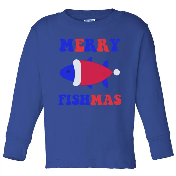 Merry Fishmas Funny Christmas Fishing Xmas Great Gift Toddler Long Sleeve Shirt