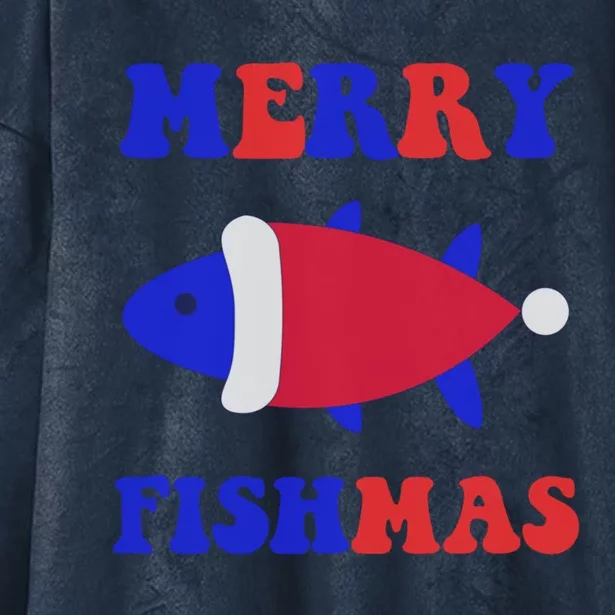 Merry Fishmas Funny Christmas Fishing Xmas Great Gift Hooded Wearable Blanket