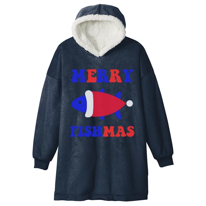 Merry Fishmas Funny Christmas Fishing Xmas Great Gift Hooded Wearable Blanket