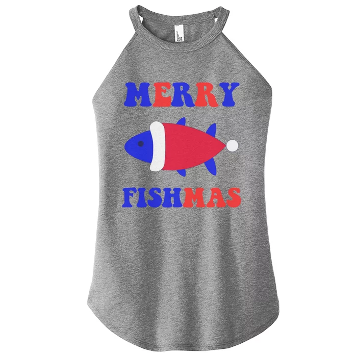 Merry Fishmas Funny Christmas Fishing Xmas Great Gift Women’s Perfect Tri Rocker Tank