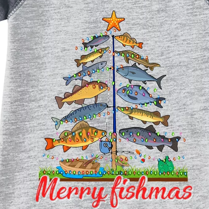 Merry Fishmas Funny Fisher Christmas Tree Fishing Pajama Infant Baby Jersey Bodysuit