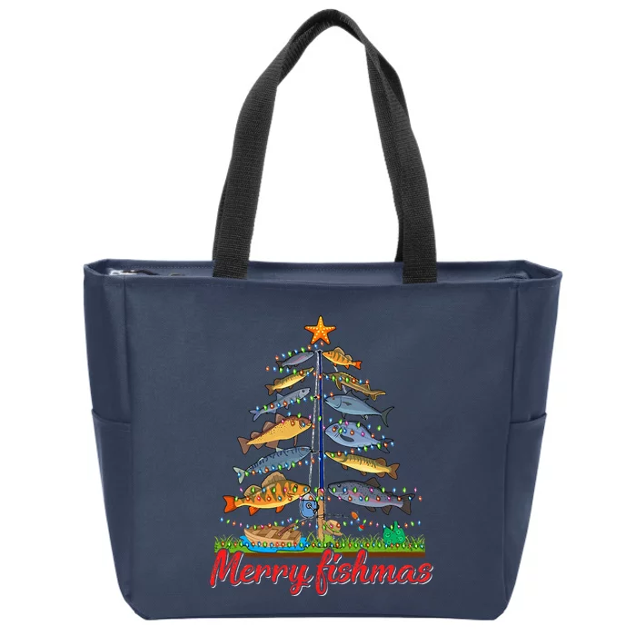 Merry Fishmas Funny Fisher Christmas Tree Fishing Pajama Zip Tote Bag