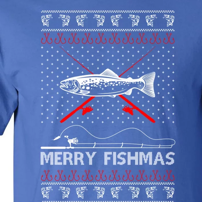 Merry Fishmas Funny Xmas Gift For Dad Fishing Ugly Christmas Gift Tall T-Shirt