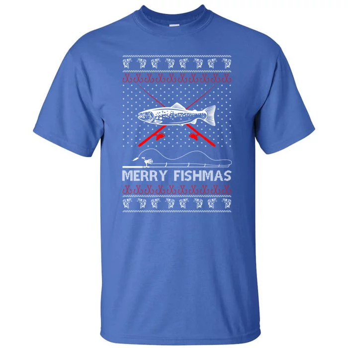 Merry Fishmas Funny Xmas Gift For Dad Fishing Ugly Christmas Gift Tall T-Shirt