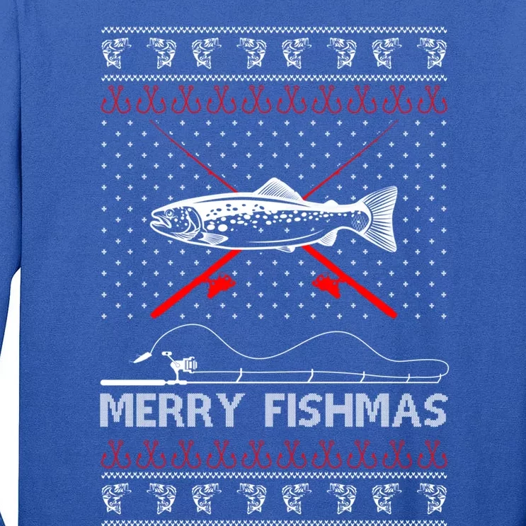 Merry Fishmas Funny Xmas Gift For Dad Fishing Ugly Christmas Gift Tall Long Sleeve T-Shirt