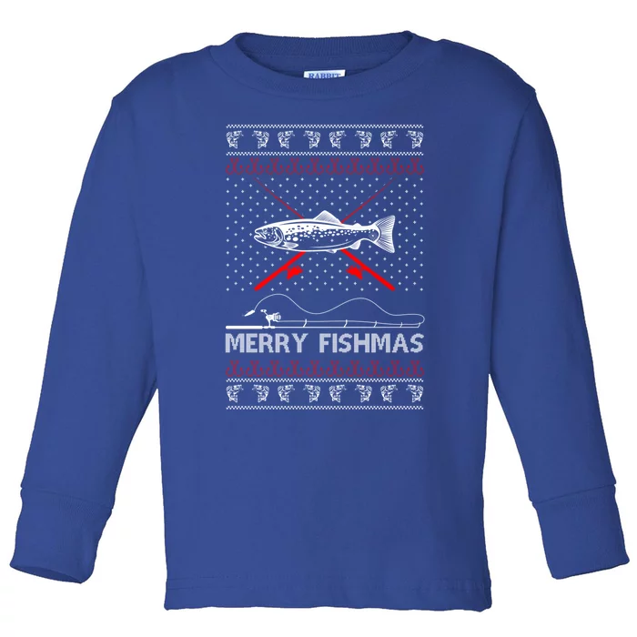 Merry Fishmas Funny Xmas Gift For Dad Fishing Ugly Christmas Gift Toddler Long Sleeve Shirt