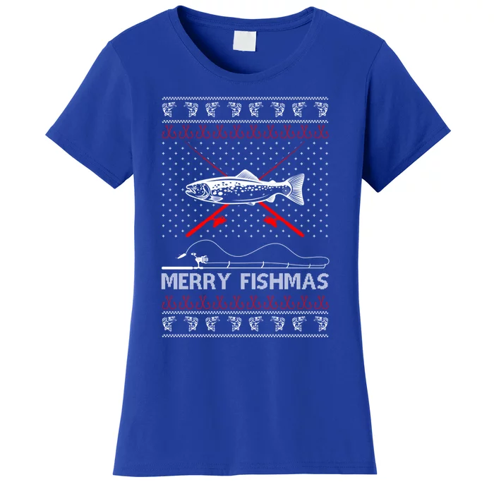 Merry Fishmas Funny Xmas Gift For Dad Fishing Ugly Christmas Gift Women's T-Shirt