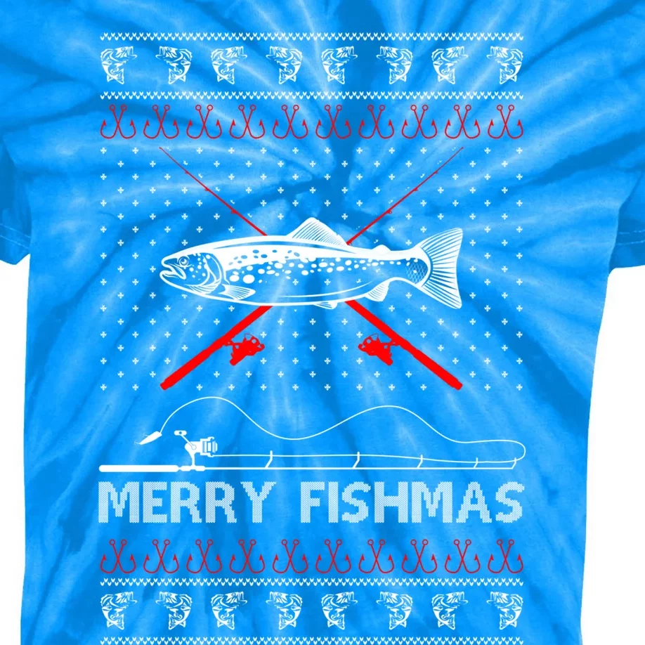 Merry Fishmas Funny Xmas Gift For Dad Fishing Ugly Christmas Gift Kids Tie-Dye T-Shirt