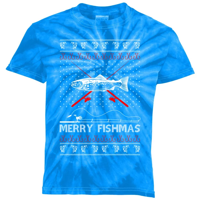 Merry Fishmas Funny Xmas Gift For Dad Fishing Ugly Christmas Gift Kids Tie-Dye T-Shirt