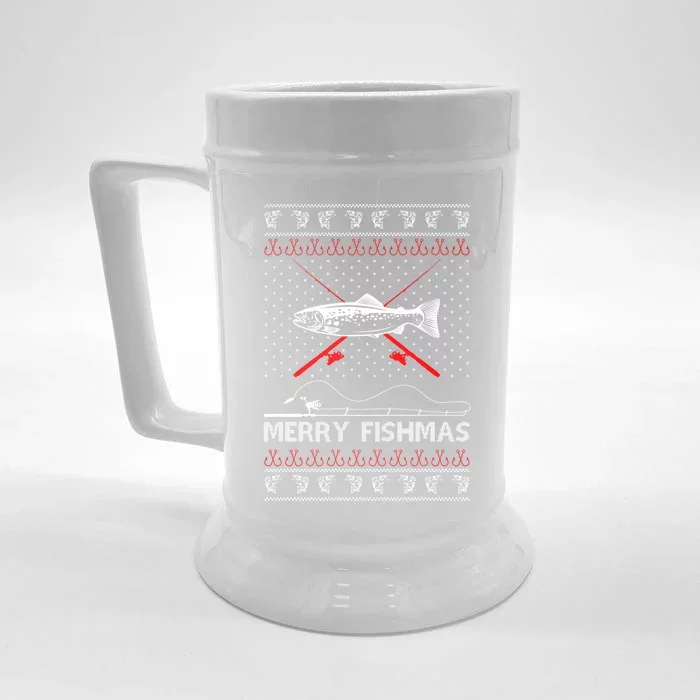 Merry Fishmas Funny Xmas Gift For Dad Fishing Ugly Christmas Gift Front & Back Beer Stein