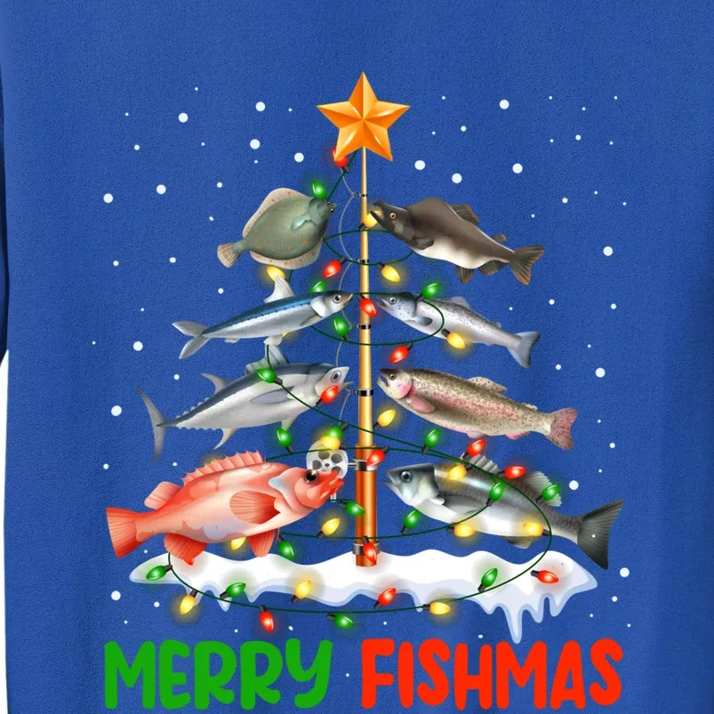 Merry Fishmas Funny Christmas Tree Lights Fish Fishing Rod Cool Gift Sweatshirt