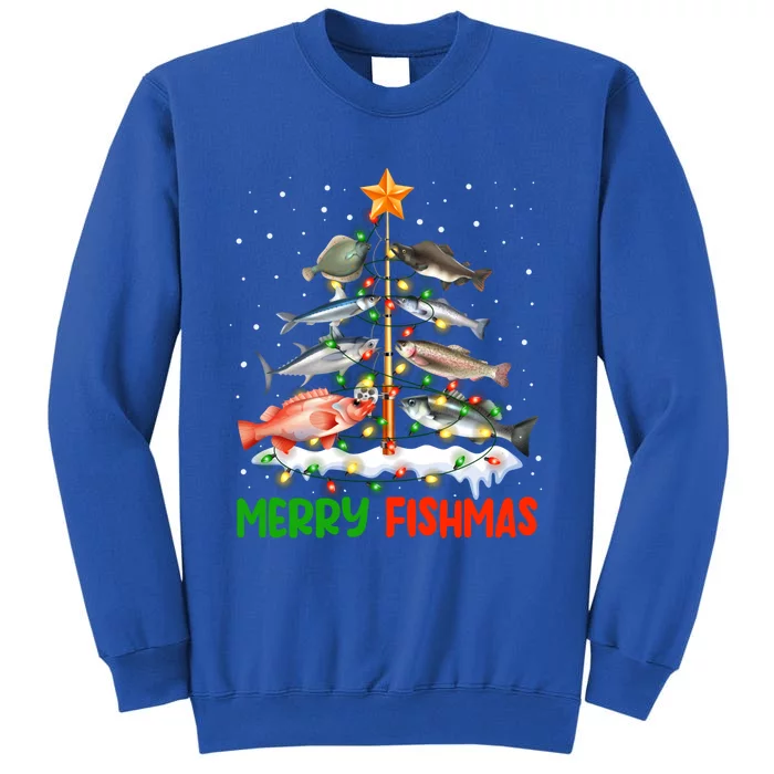 Merry Fishmas Funny Christmas Tree Lights Fish Fishing Rod Cool Gift Sweatshirt