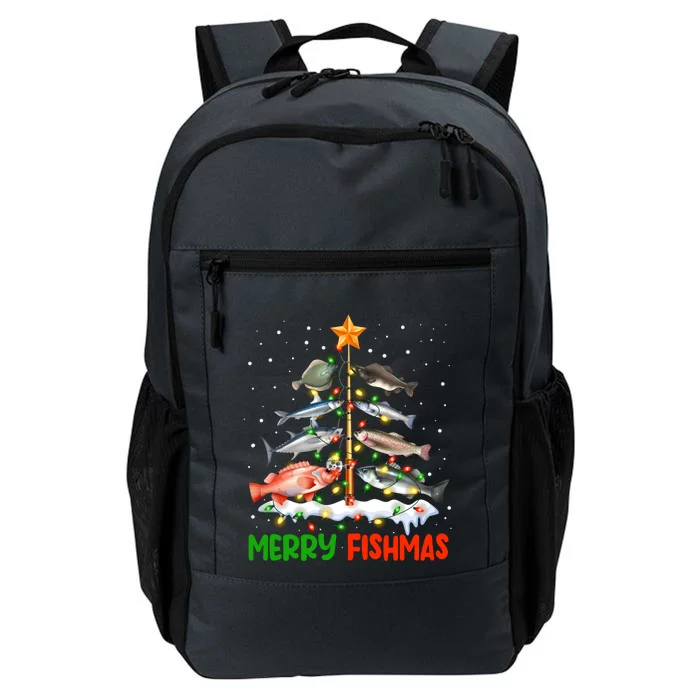 Merry Fishmas Funny Christmas Tree Lights Fish Fishing Rod Cool Gift Daily Commute Backpack