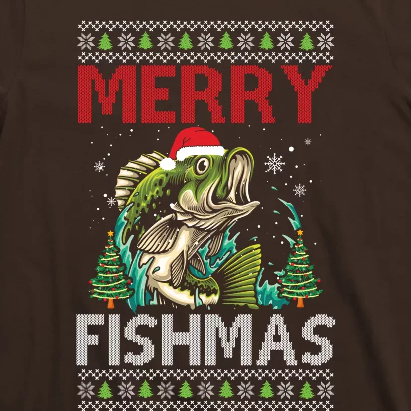 Merry Fishmas Fishing Ugly Christmas Large Mouth Bass T-Shirt