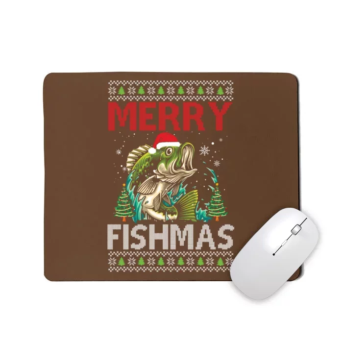 Merry Fishmas Fishing Ugly Christmas Large Mouth Bass Mousepad