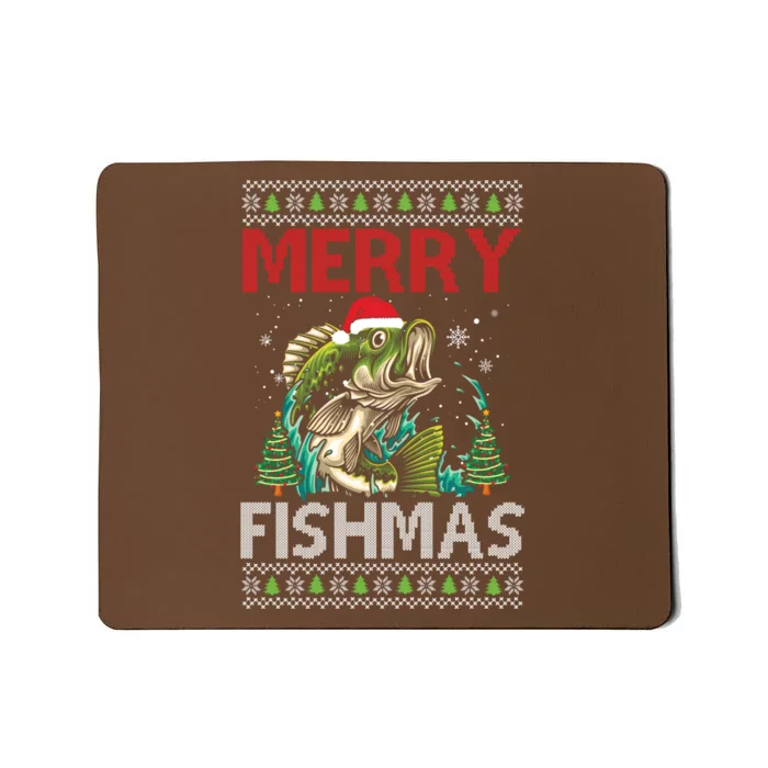 Merry Fishmas Fishing Ugly Christmas Large Mouth Bass Mousepad