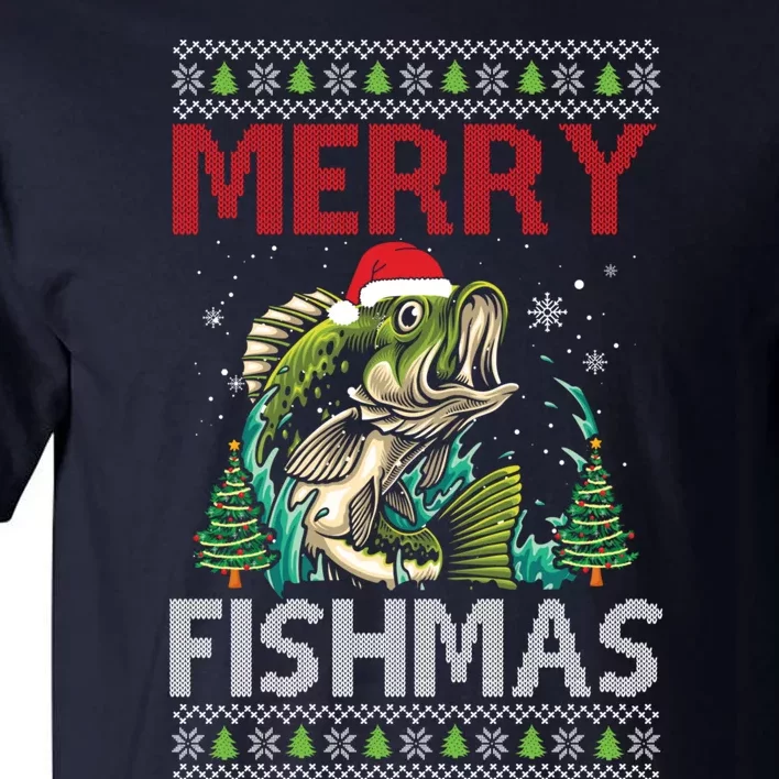 Merry Fishmas Fishing Ugly Christmas Large Mouth Bass Tall T-Shirt