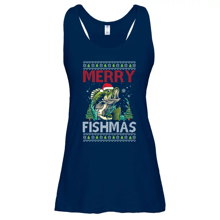 Merry Fishmas Fishing Ugly Christmas Large Mouth Bass Ladies Essential Flowy Tank