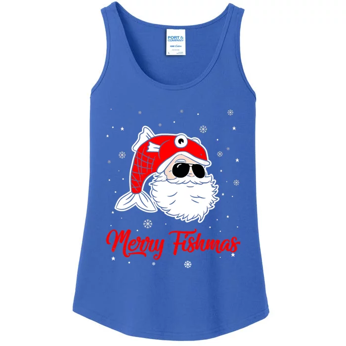 Merry Fishmas Funny Fish Fishing Fisher Christmas Xmas Cool Gift Ladies Essential Tank