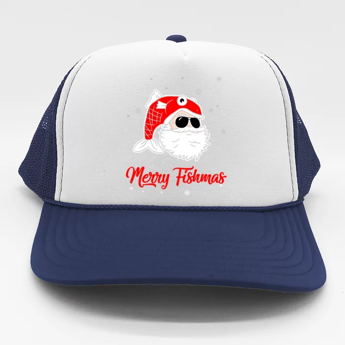 Merry Fishmas Funny Fish Fishing Fisher Christmas Xmas Cool Gift Trucker Hat