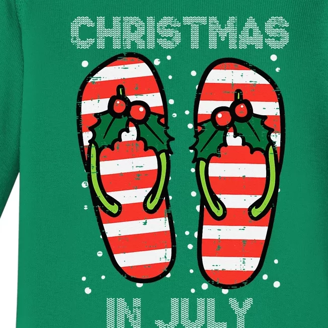 Mistletoe Flip Flops Christmas In Jully Summer Xmas Baby Long Sleeve Bodysuit