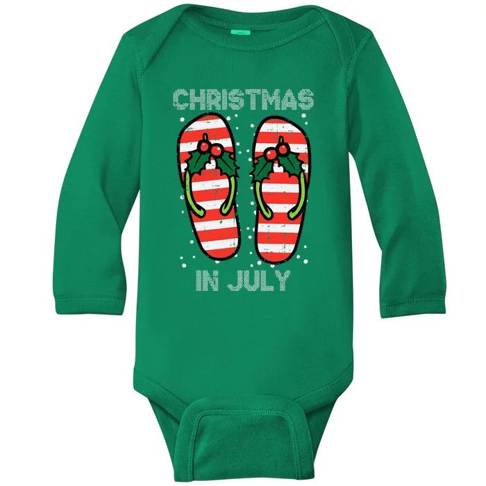 Mistletoe Flip Flops Christmas In Jully Summer Xmas Baby Long Sleeve Bodysuit