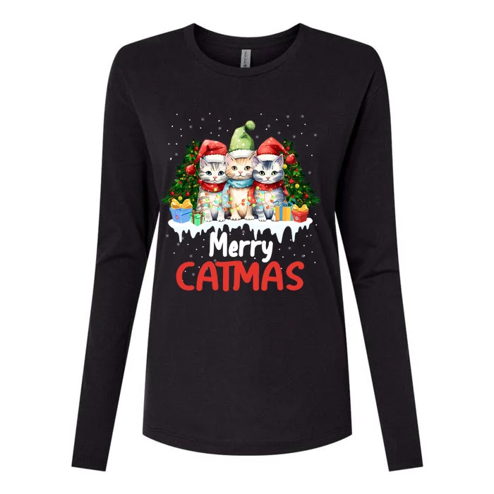 Meowy Feline Festivities Merry Catmas Christmas Cat Gift Womens Cotton Relaxed Long Sleeve T-Shirt