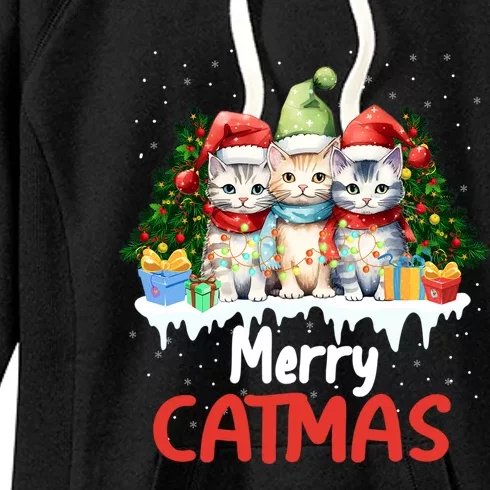 Meowy Feline Festivities Merry Catmas Christmas Cat Gift Women's Fleece Hoodie