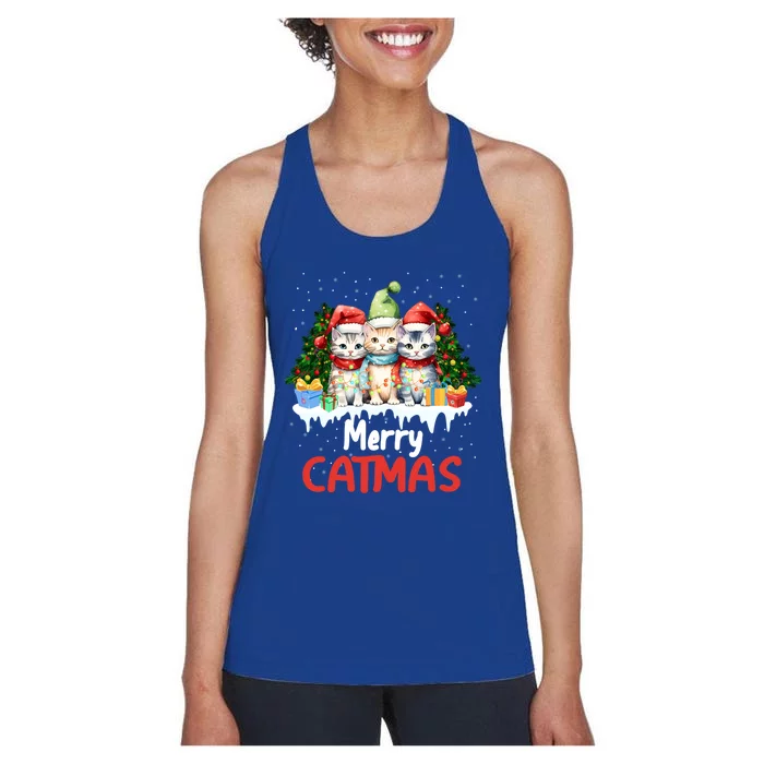 Meowy Feline Festivities Merry Catmas Christmas Cat Gift Women's Racerback Tank