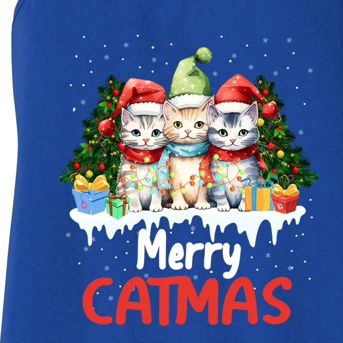 Meowy Feline Festivities Merry Catmas Christmas Cat Gift Women's Racerback Tank