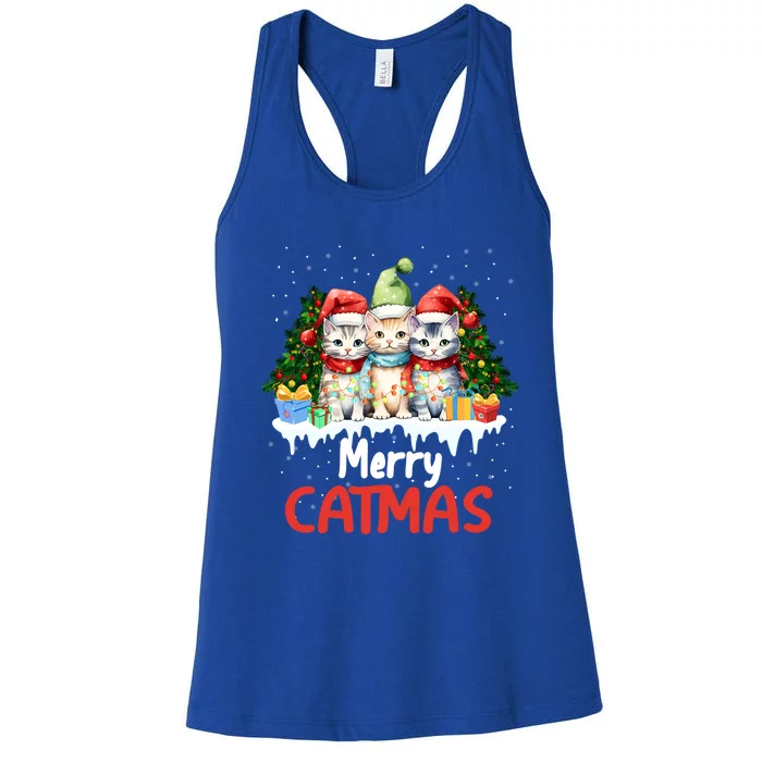 Meowy Feline Festivities Merry Catmas Christmas Cat Gift Women's Racerback Tank