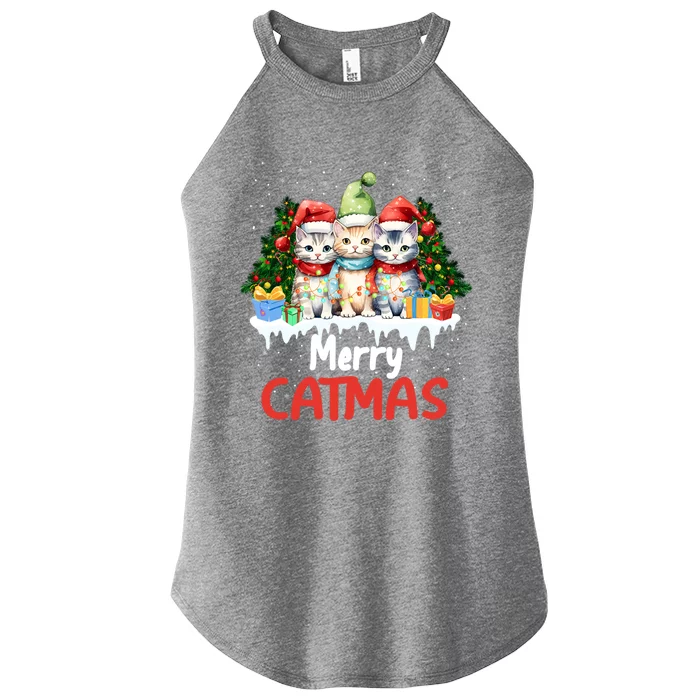 Meowy Feline Festivities Merry Catmas Christmas Cat Gift Women’s Perfect Tri Rocker Tank