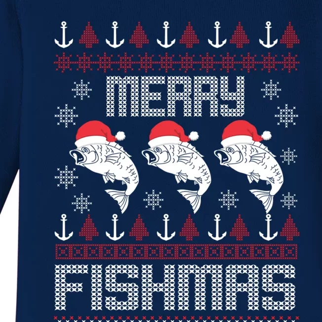 Merry Fishmas Fishing Christmas Funny Xmas Gift Baby Long Sleeve Bodysuit