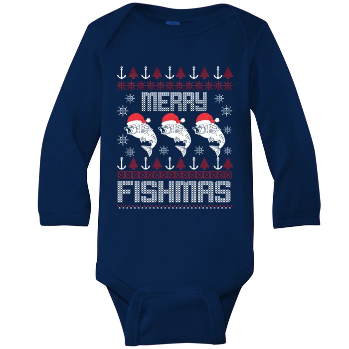 Merry Fishmas Fishing Christmas Funny Xmas Gift Baby Long Sleeve Bodysuit