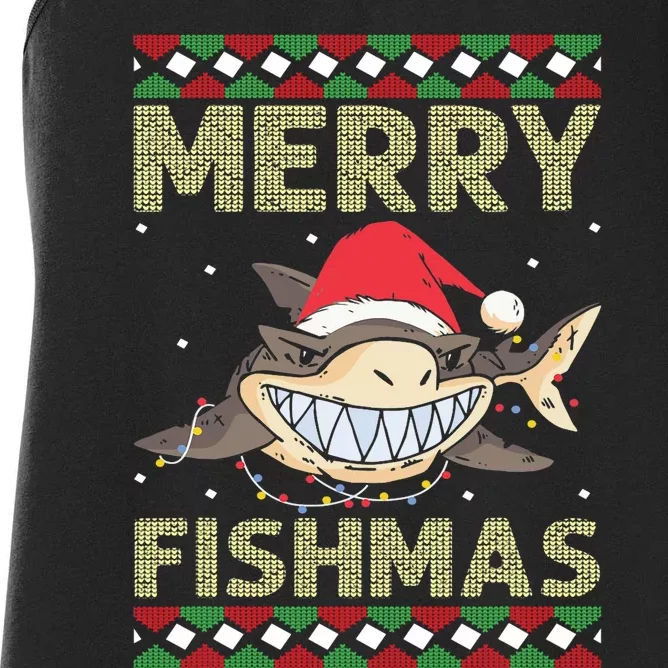 Merry Fishmas Funny Xmas Shark Fishing Lover Christmas Women's Racerback Tank