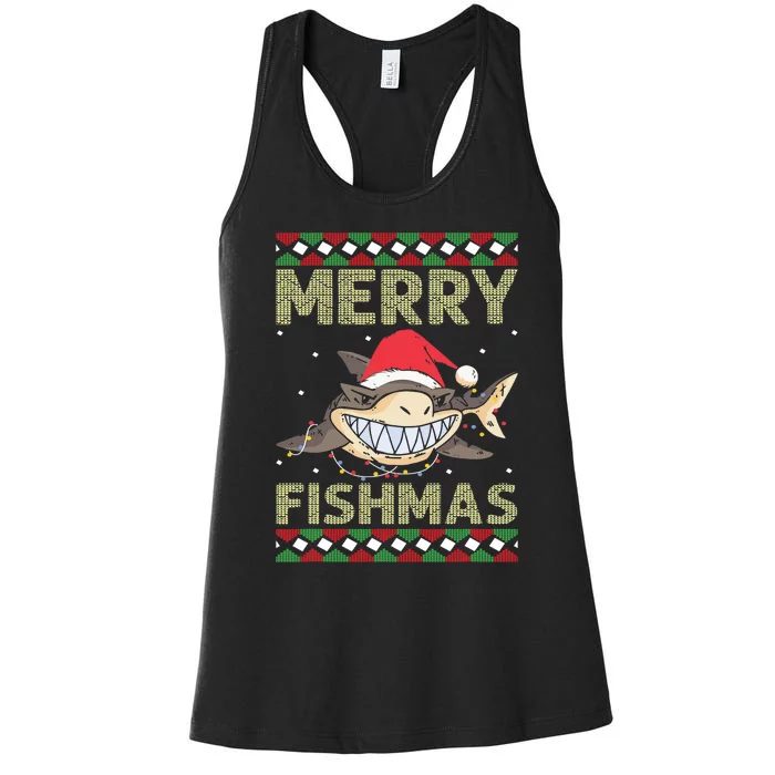 Merry Fishmas Funny Xmas Shark Fishing Lover Christmas Women's Racerback Tank